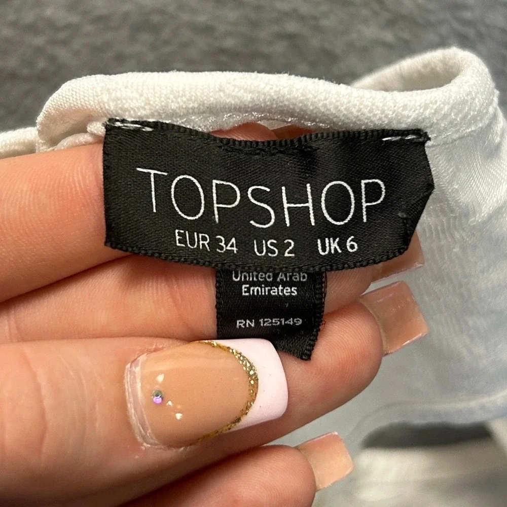 Topshop Sleeveless Womens‎ US 2 White Lace Floral Peplum Coquette Tank Top
